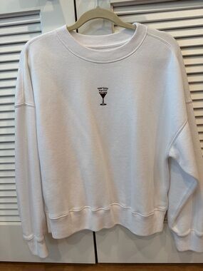 Abercrombie & Fitch White Crewneck Sweatshirt Small Espresso Martini Embroidery